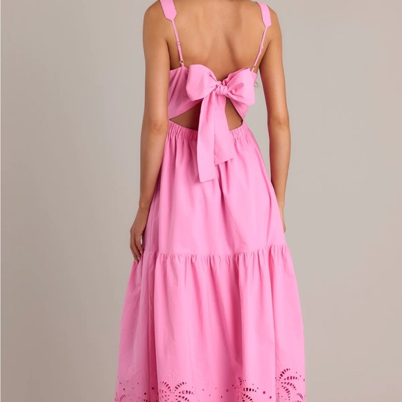 NWT 100% Cotton Pink Eyelet Beachy Tropical Midi Dress - Size S - Picture 2 of 3